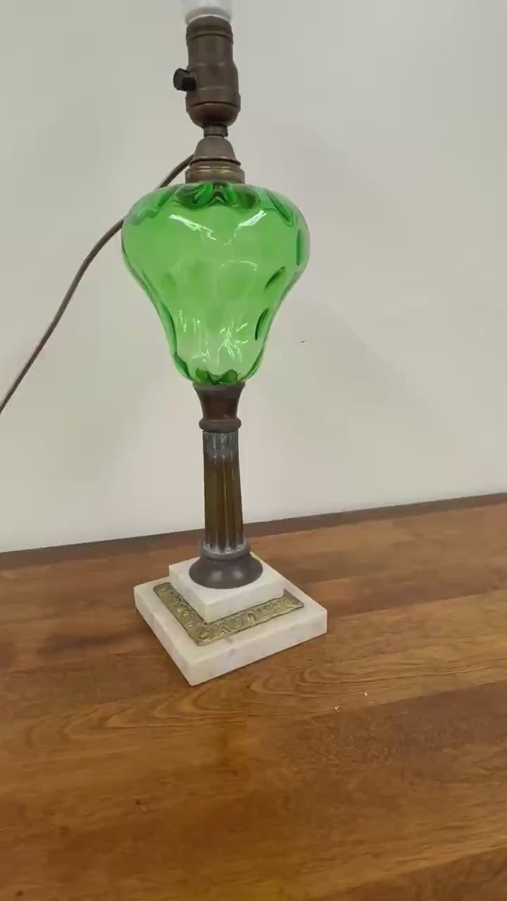 Vintage Green Thumbprint and Brass Lamp