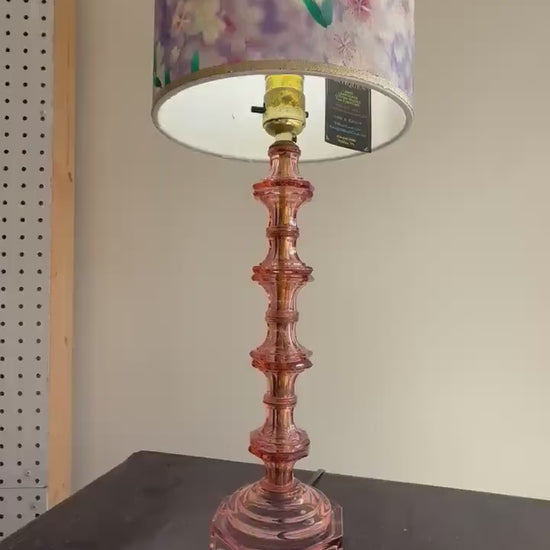 Pink Depression Glass Lamp, Vintage