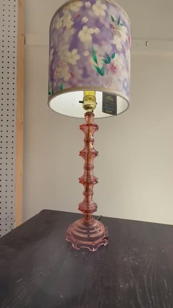 Pink Depression Glass Lamp, Vintage