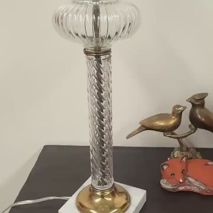 Tall Swirled Ribbed Glass Lamp, Textured Table Lamp, Modern Contemporary Swirled Lamp