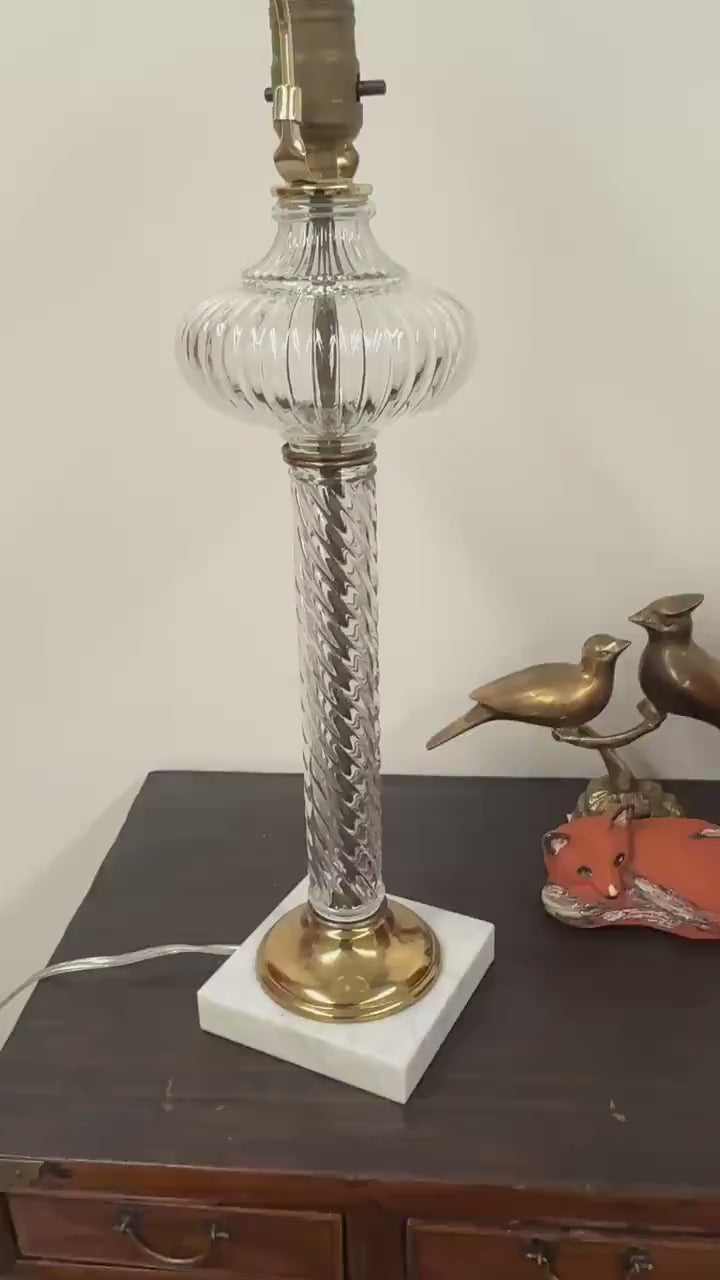 Tall Swirled Ribbed Glass Lamp, Textured Table Lamp, Modern Contemporary Swirled Lamp