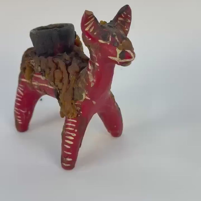 Vintage Alpaca Shaped Nahua Chililico Hidalgo Mexican Folk Art Candle Holder