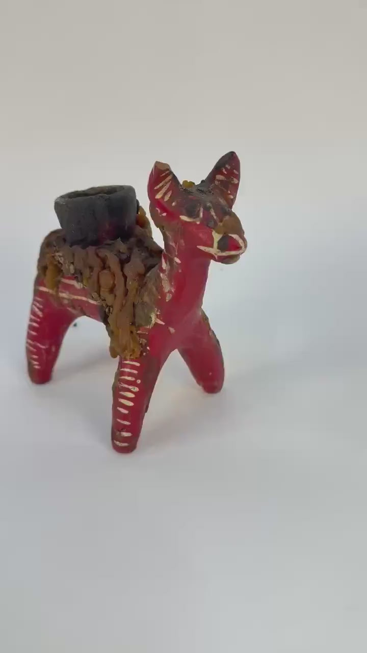 Vintage Alpaca Shaped Nahua Chililico Hidalgo Mexican Folk Art Candle Holder