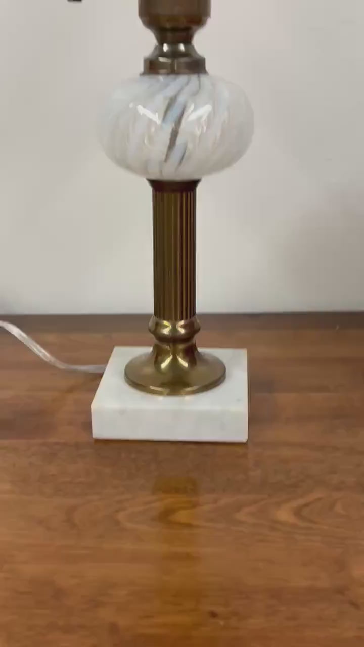 Vintage Fenton Glass White Swirl Glass Lamp