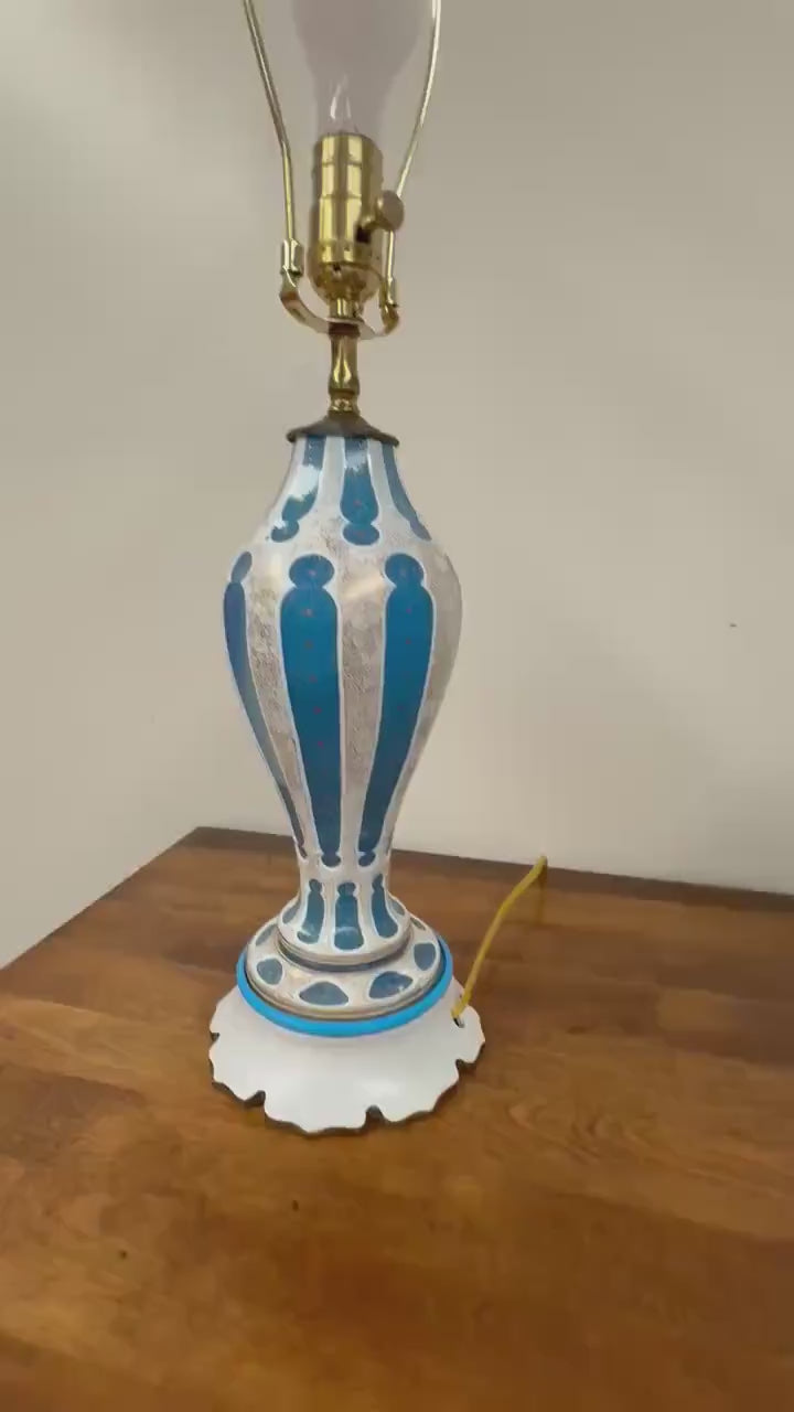 Vintage French Blue Opaline Lamp