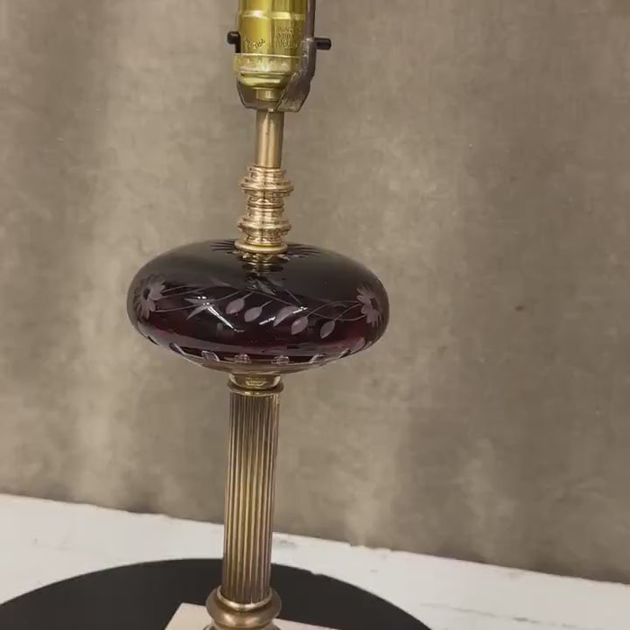 Ruby Cut to Clear Glass and Brass Lamp