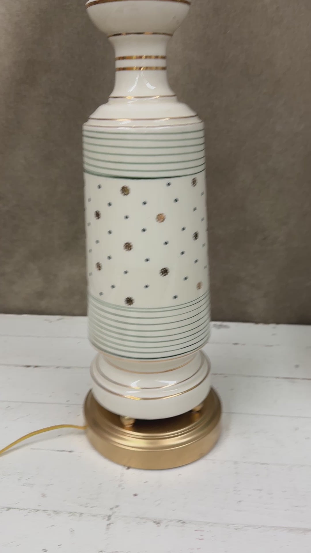 Ceramic Lamp with Green and Gold Stripes and Dots