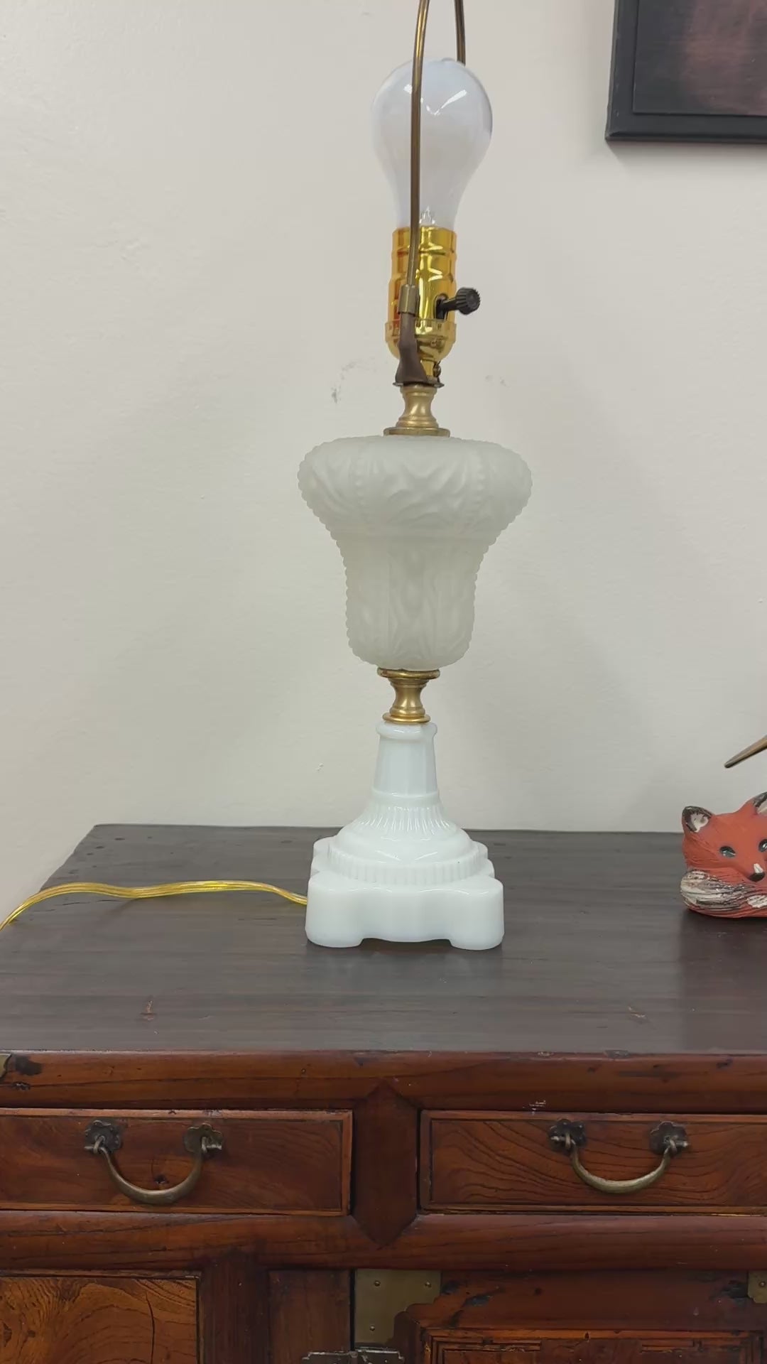 White Lamp with Frosted Glass Font and Milk Glass Base