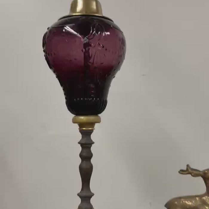 Vintage Deep Purple Glass Table Lamp, Amethyst Retro Glass Lamp, Mid Century Art Deco Amethyst Lamp