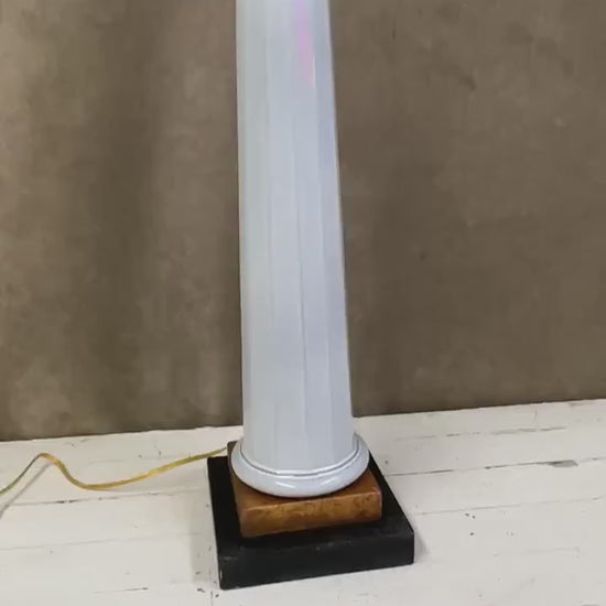 Tall Ceramic Column Lamp on Gold and Black Base