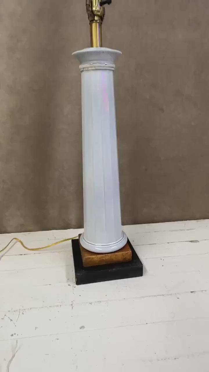 Tall Ceramic Column Lamp on Gold and Black Base