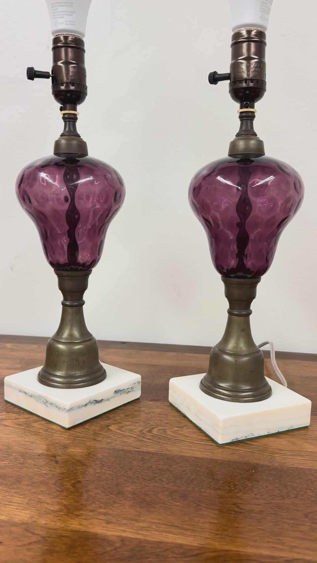 PAIR of Amethyst Glass Lamps