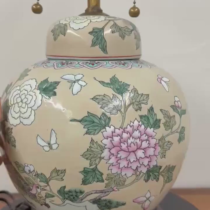 Vintage Ginger Jar Lamp | Hand Painted Chinoiserie Table Lamp | Traditional Floral Accent Lamp