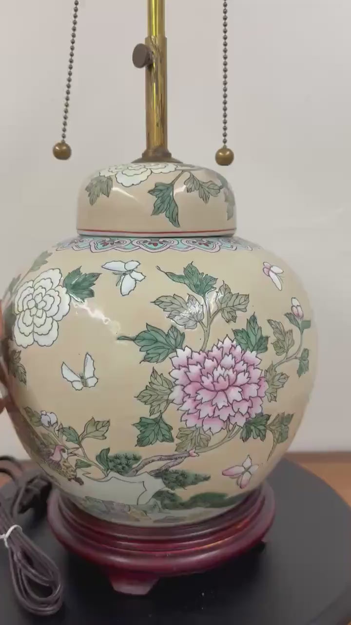 Vintage Ginger Jar Lamp | Hand Painted Chinoiserie Table Lamp | Traditional Floral Accent Lamp
