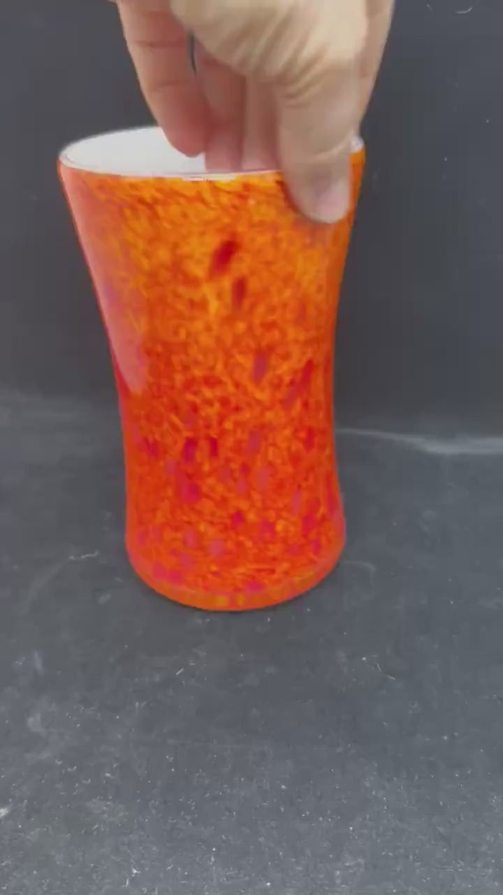 Vintage Hand Blown Art Glass Vase | Orange Speckled Cased Glass Vase | Mid Century Modern Decor | 6.5” Flower Vase | Retro Home Accent