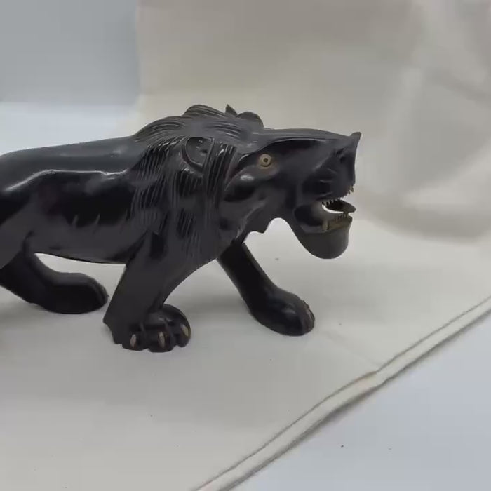 Vintage Hand Carved Ebony Lion