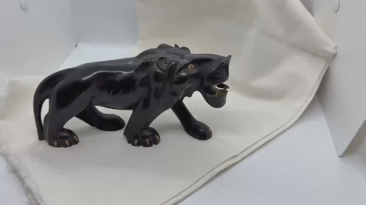 Vintage Hand Carved Ebony Lion