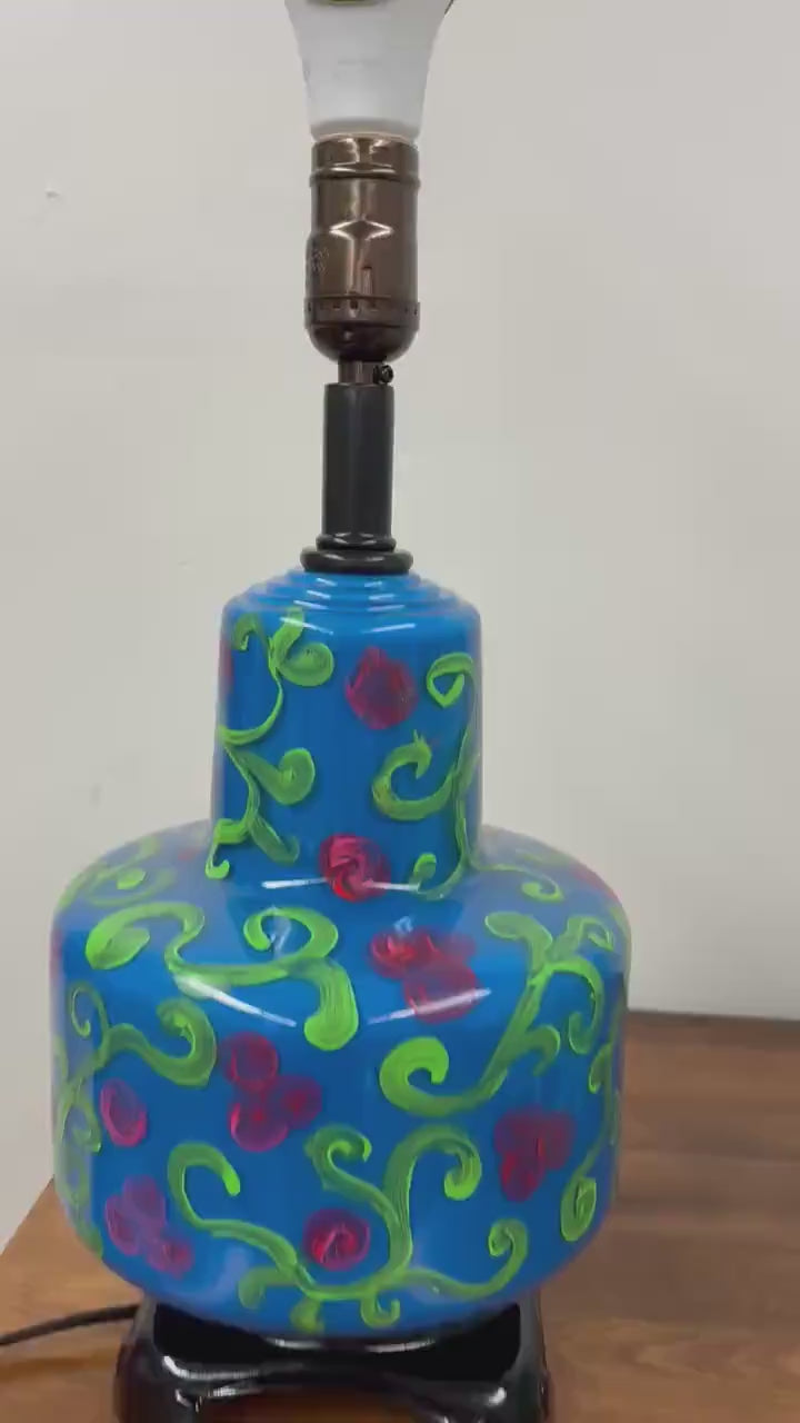 Hand Painted MCM Glass Lamp