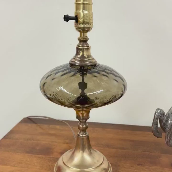 Smokey Grey Glass and Brass Lamp