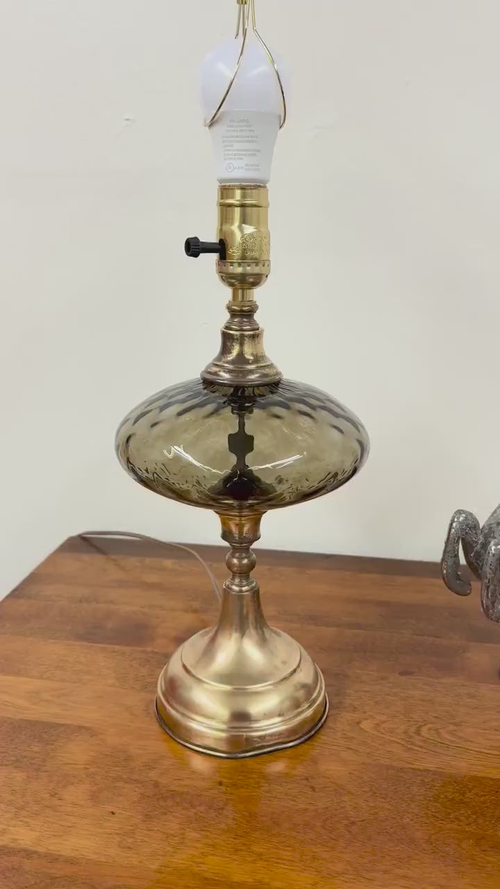 Smokey Grey Glass and Brass Lamp