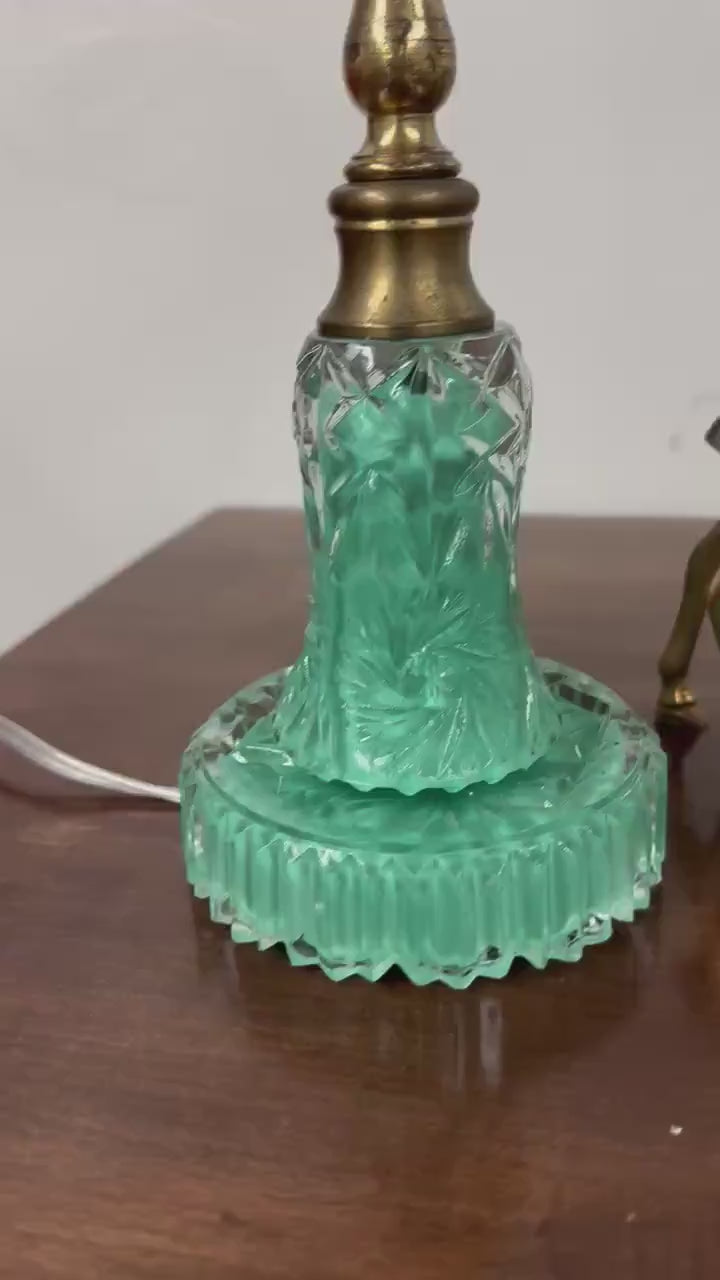 Small Green Painted Glass Lamp