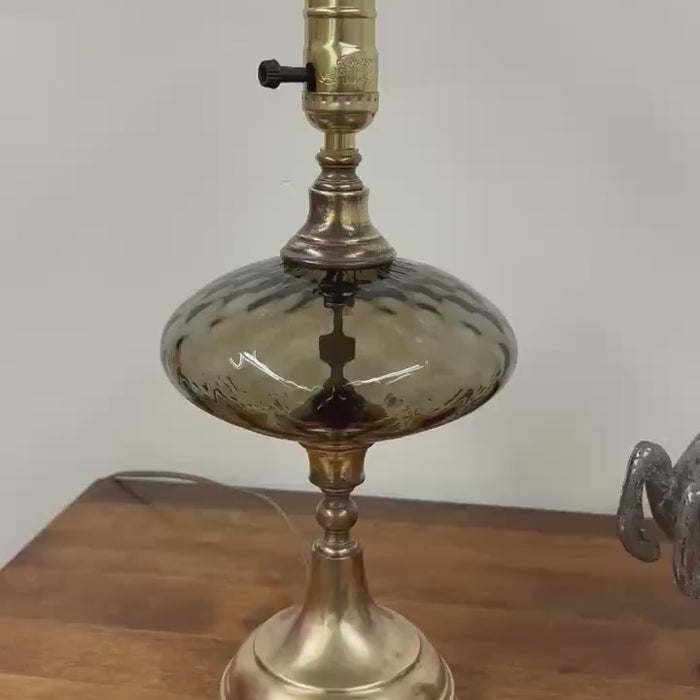 Smokey Grey Glass and Brass Lamp
