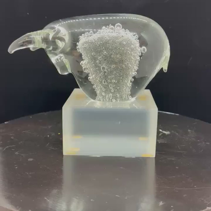 Vintage Clear Controlled Hand Blown Glass Bull, Hand Blown Glass Sculpture,  Art Glass Figurine