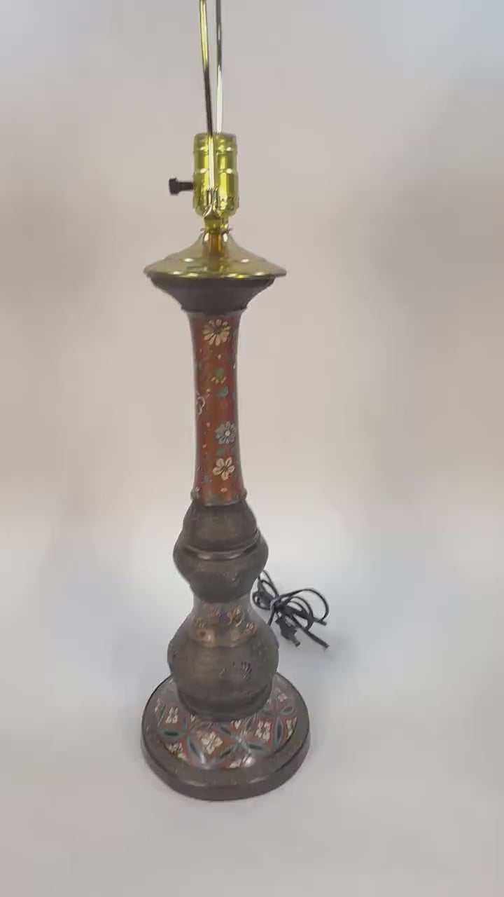 Antique Tall Champlevé Lamp