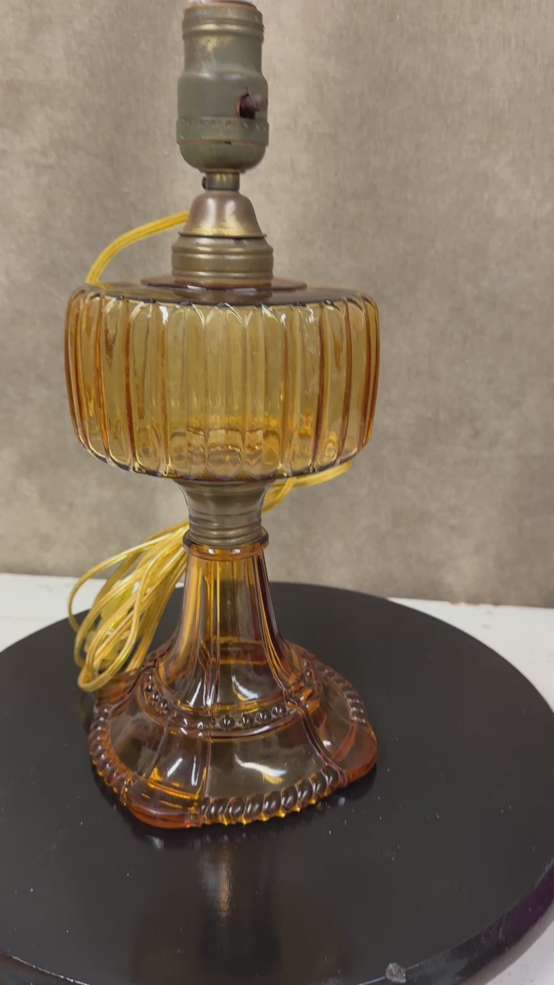 Electrified US Glass Co Amber Oil Lamp
