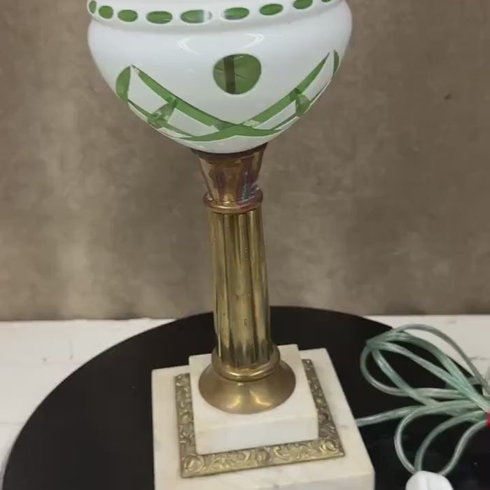 Bohemian Czech Emerald and White Cut Glass Lamp