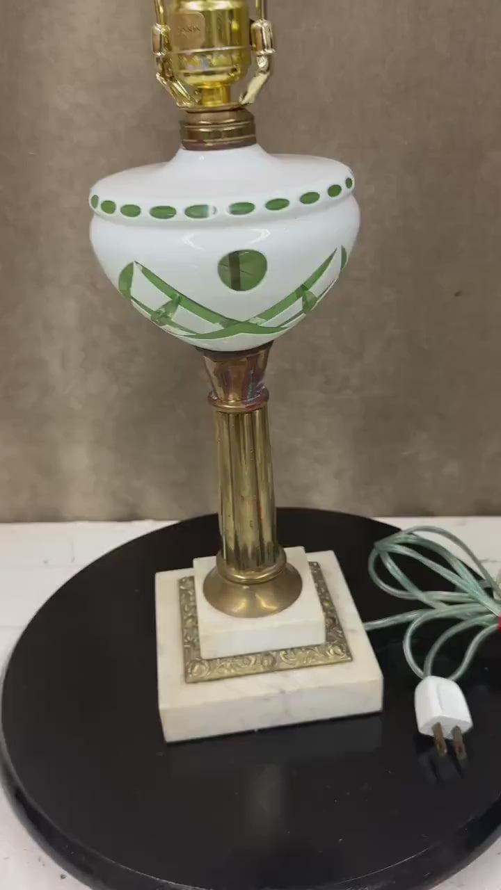 Bohemian Czech Emerald and White Cut Glass Lamp