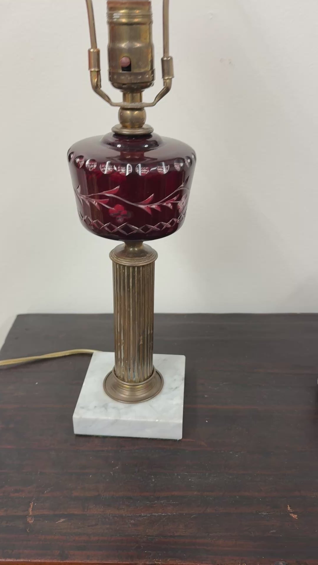 Cranberry Cut to Clear Czech Glass Lamp