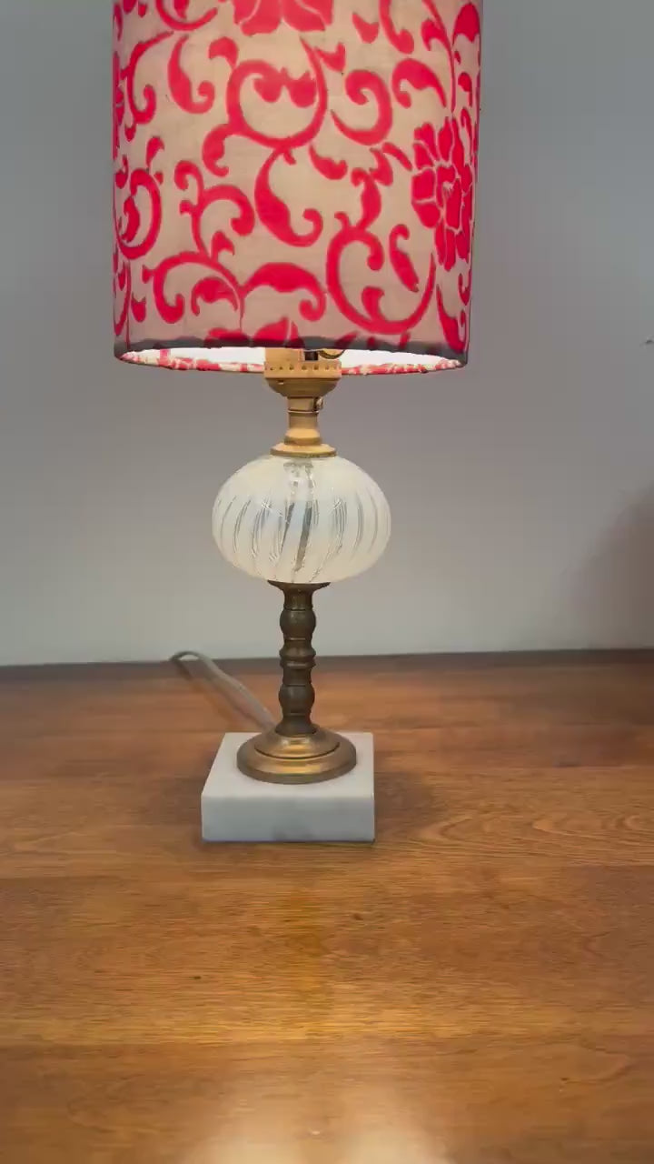 Vintage Fenton Glass White Swirl Lamp