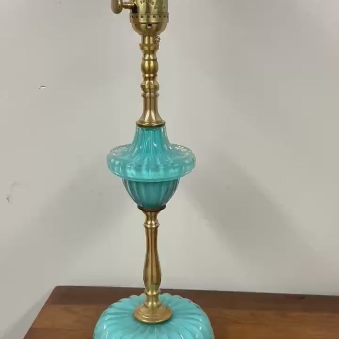 Small Painted Turquoise Blue Glass Lamp