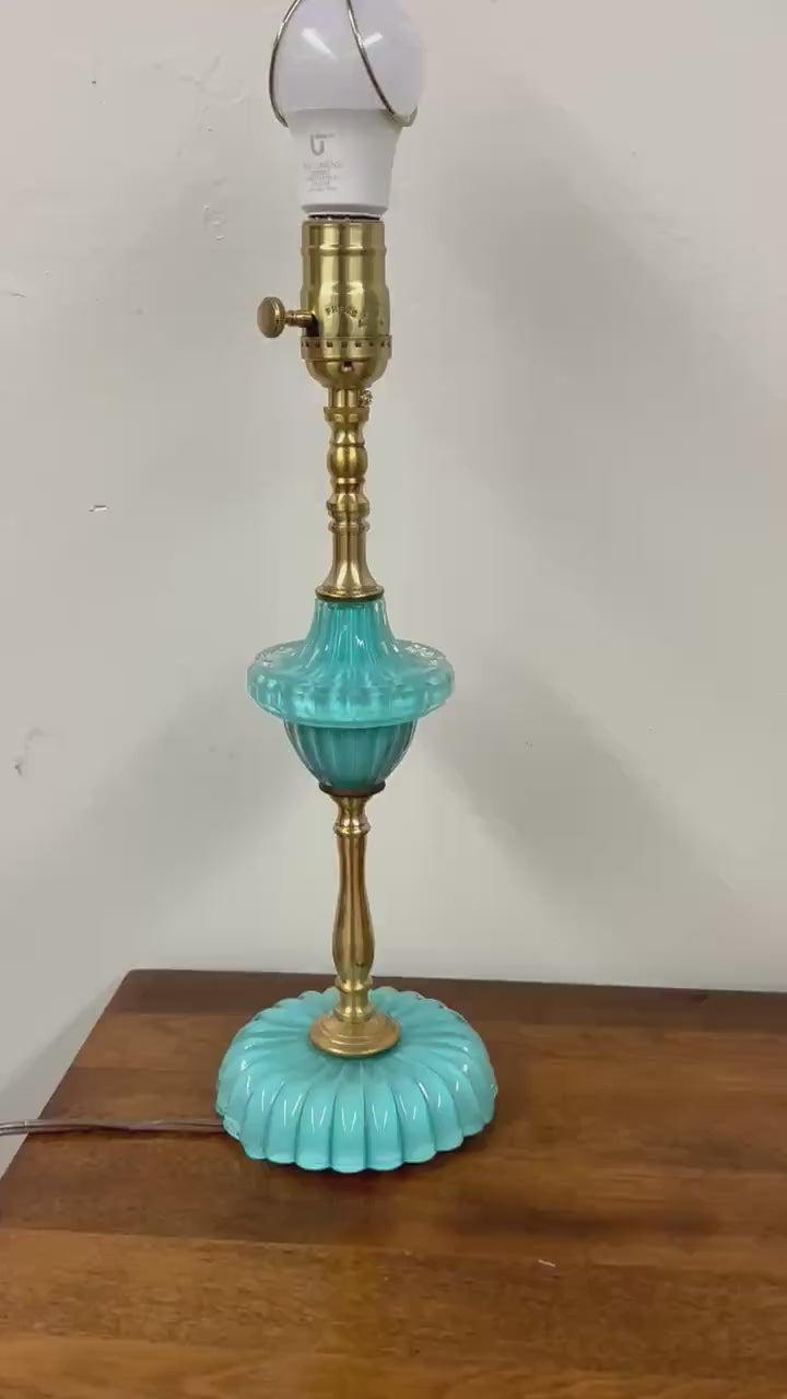 Small Painted Turquoise Blue Glass Lamp