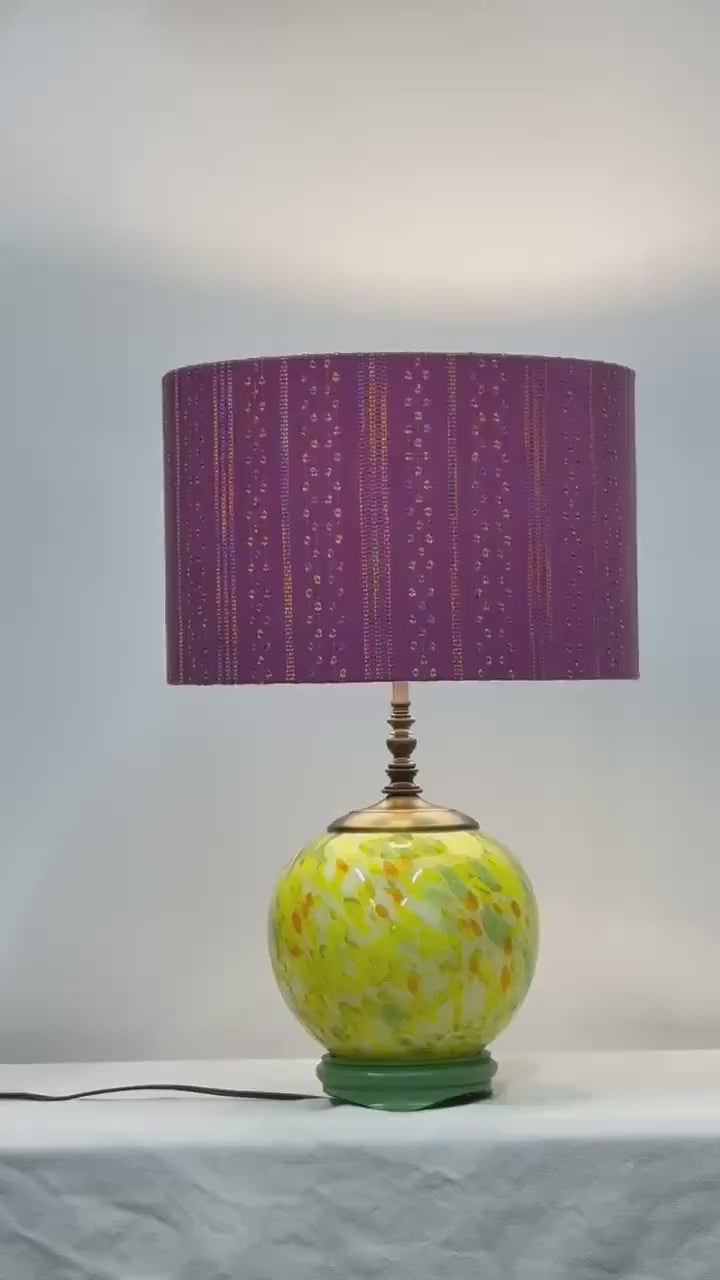 14 inch Drum Lampshade, Purple Embroidered | Custom Sizes Available