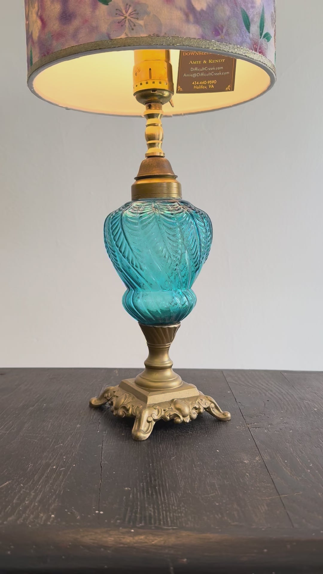 Turquoise Feathered Glass Electrified Oil Lamp