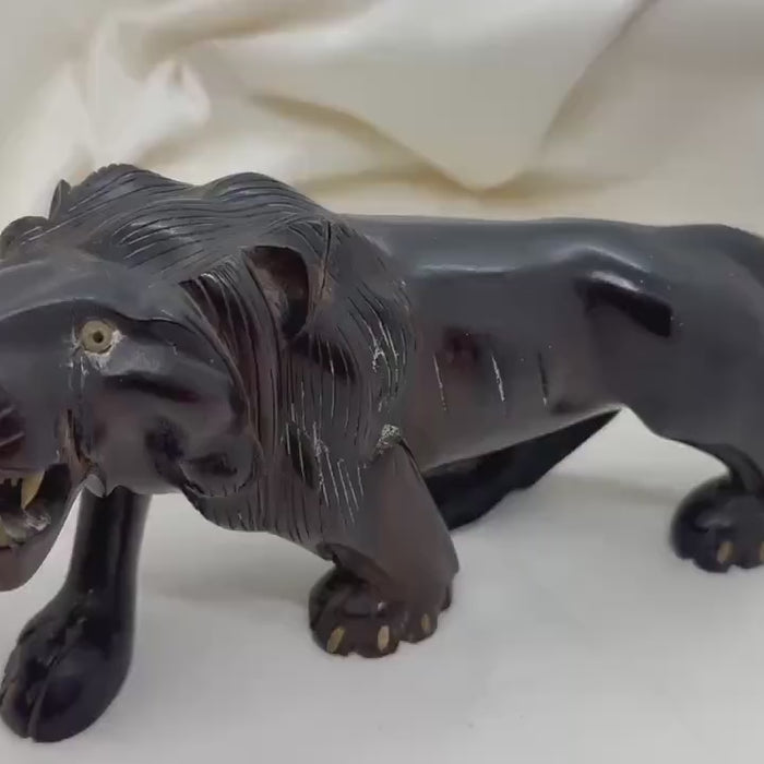 Vintage Hand Carved Ebony Lion (repaired)