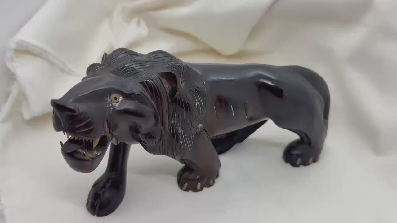 Vintage Hand Carved Ebony Lion (repaired)