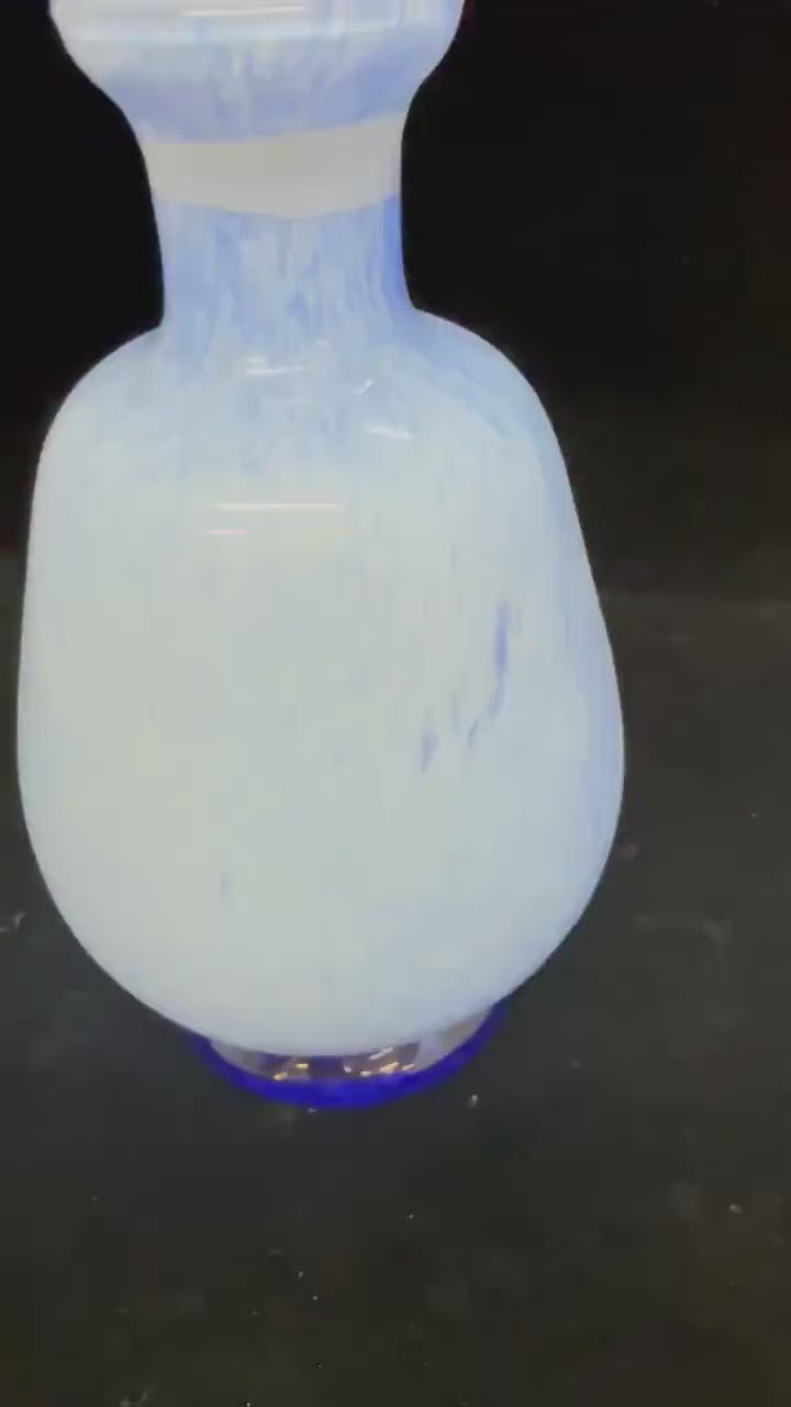 Vintage Hand Blown Art Glass Bud Vase | Blue & White Cased Glass Vase | Small Flower Vase | Mid Century Modern Decor | 5.75 Inch Vase