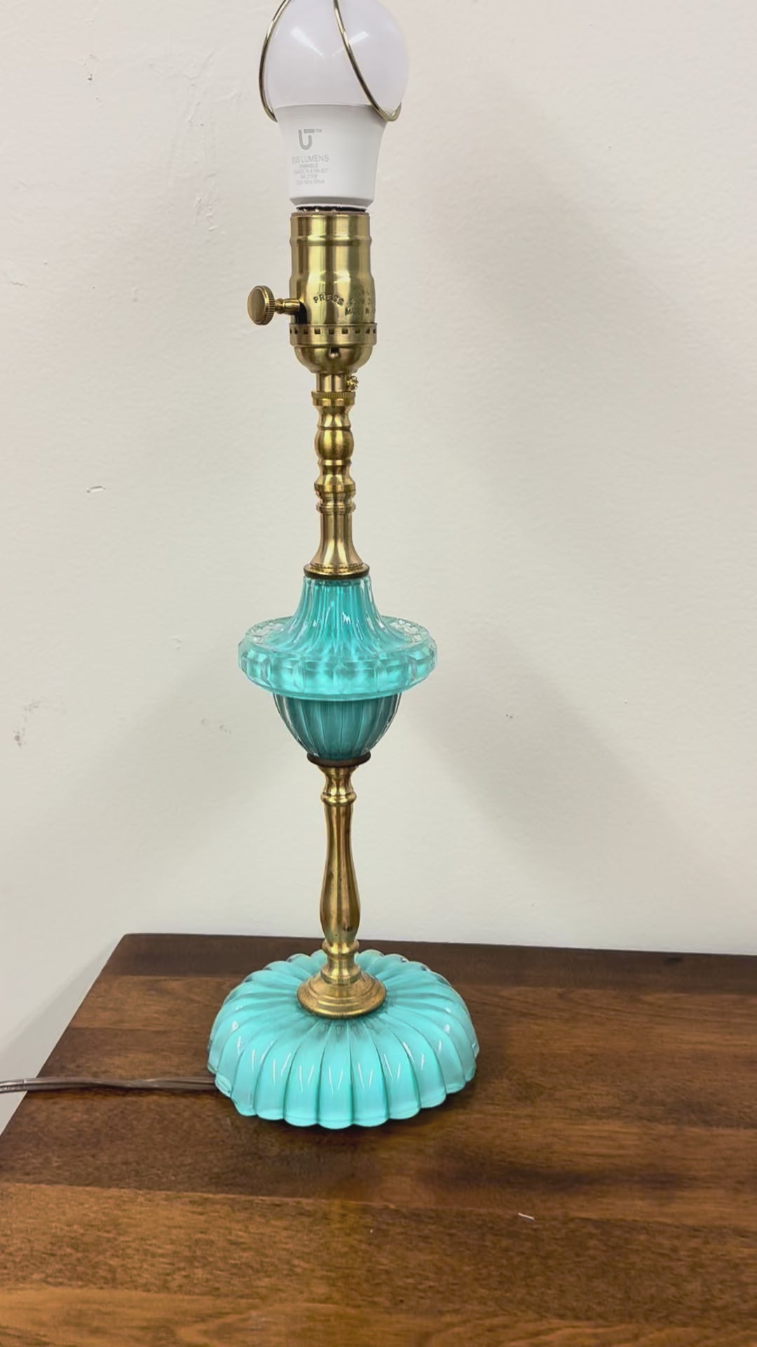 Painted Turquoise Blue Glass Lamp