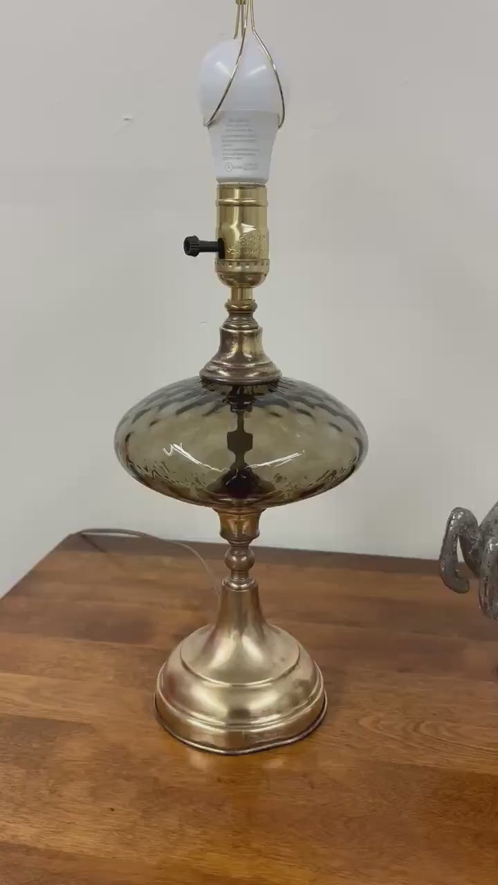 Smokey Grey Glass and Brass Lamp