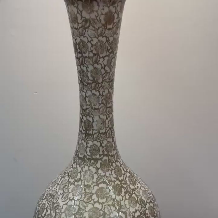 Metallic Gold Floral Pattern Lamp, Hollywood Regency Decorative Lamp, Glam Ornate Hollywood Lamp