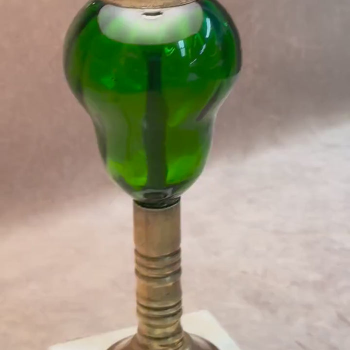 Vintage Green Glass Brass Lamp, Tabletop Vintage Lighting, Mid Century Retro Vintage Green Lamp