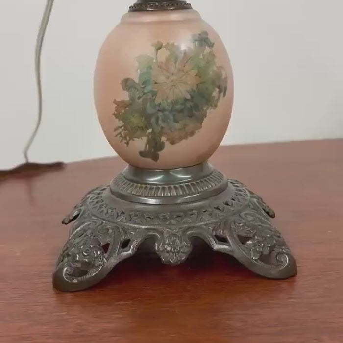 Electrified Glass Pressed Oil Lamp | Pink Floral Table Lighting | Vintage Star Electrified Lamp