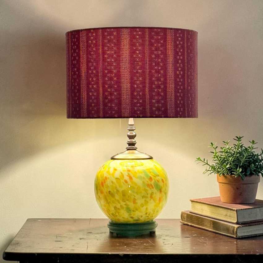 14 inch Drum Lampshade, Purple Embroidered | Custom Sizes Available