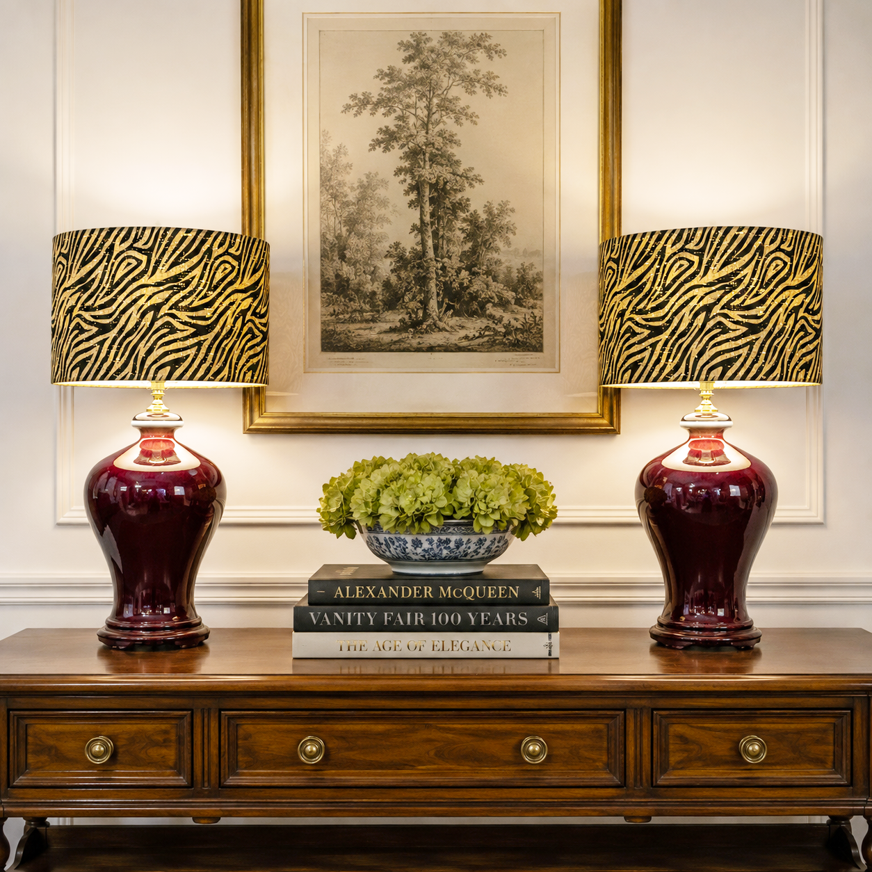 Pair Red Drip Glaze Ceramic Table Lamps Burgundy Oxblood Style 3-Way