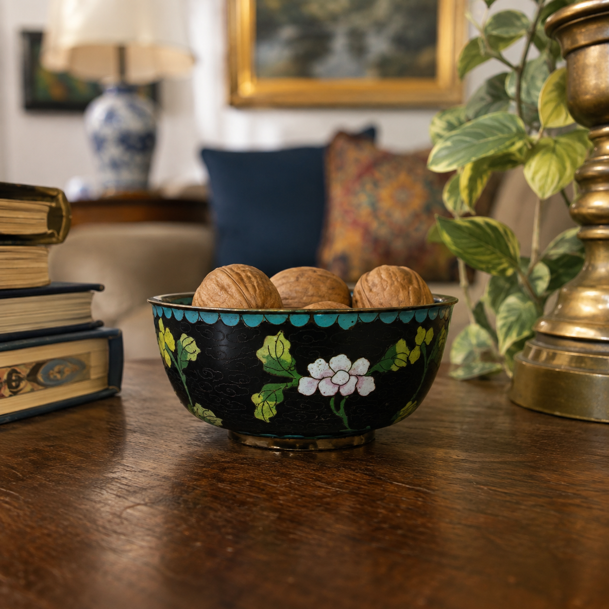 Vintage Cloisonné Enamel Bowl | Small Floral Trinket Bowl | Chinese Cloisonné Dish | Handcrafted Brass Enamel Bowl | Asian Decor