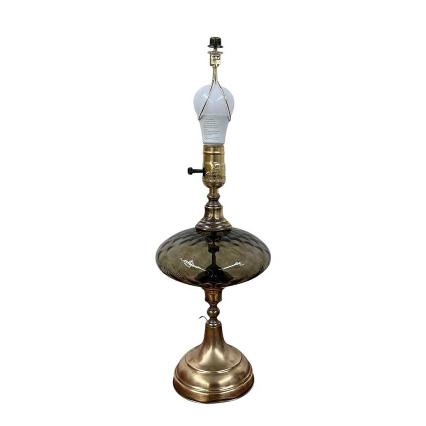 Smokey Grey Glass and Brass Lamp