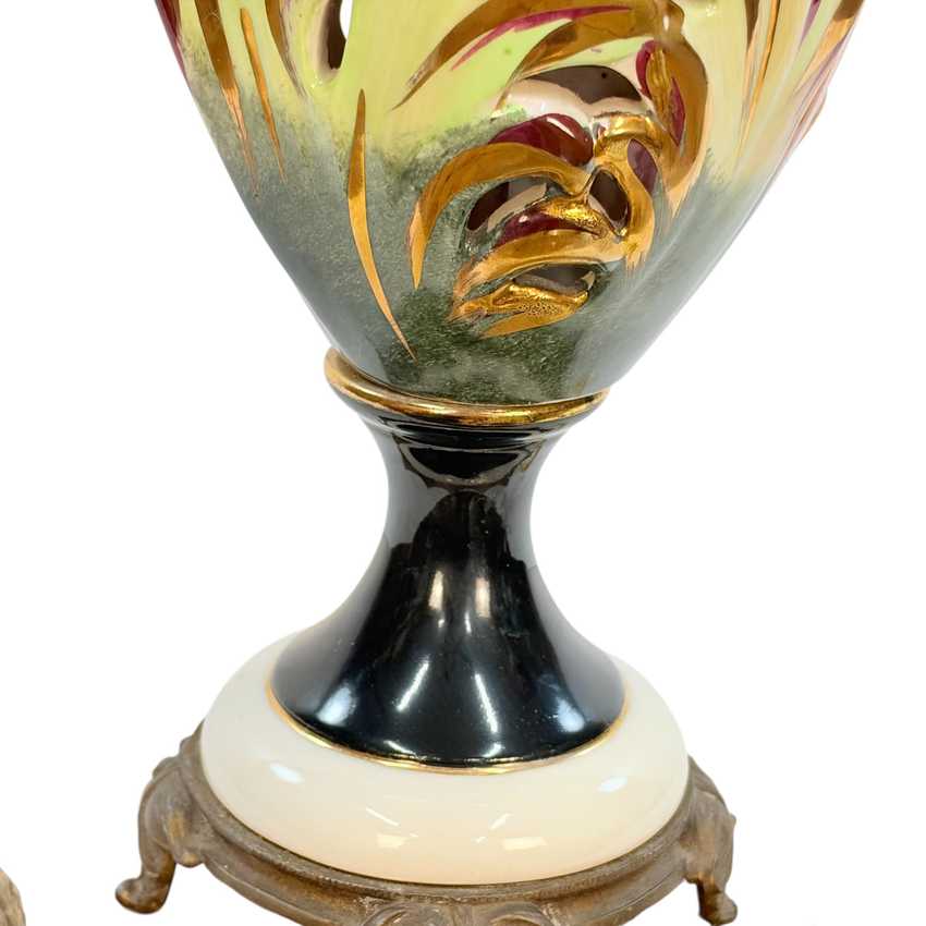 Vintage Green Ceramic Table Lamp with Raised Gold Scrollwork | Hollywood Regency Ornate Urn Lamp | Baroque Revival Lighting